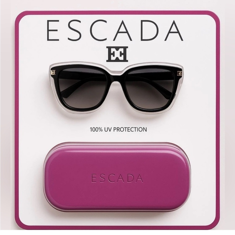 NEW Escada Sunglasses designer black logo stems hard shell case 100% UV prot